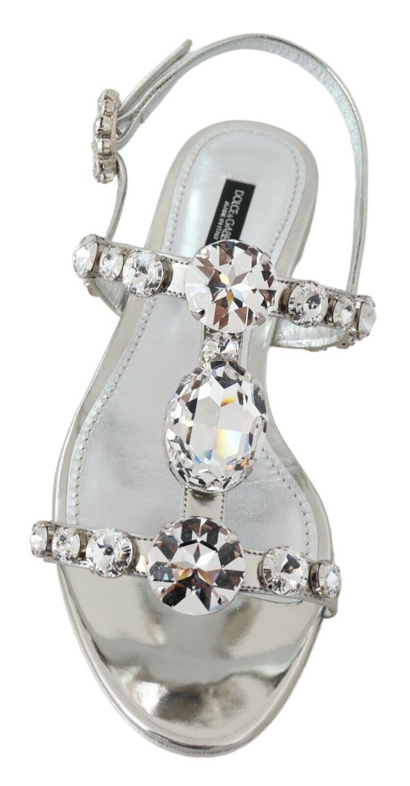 Dolce & Gabbana Crystal Embellished Silver Leather Sandals