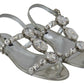 Dolce & Gabbana Crystal Embellished Silver Leather Sandals