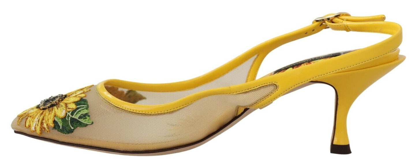 Dolce & Gabbana Sunflower Print Kitten Heel Slingbacks