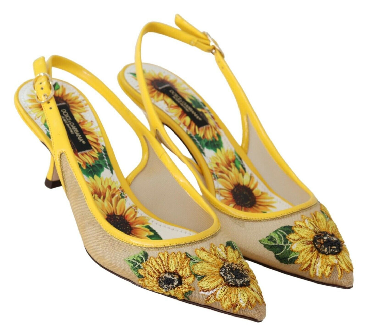 Dolce & Gabbana Sunflower Print Kitten Heel Slingbacks