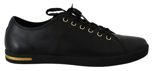 Dolce & Gabbana Chic Black Leather Sneakers with Gold Accents