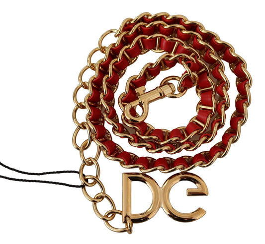 Dolce & Gabbana Elegant Red Leather Belt with Gold Tone DG Logo