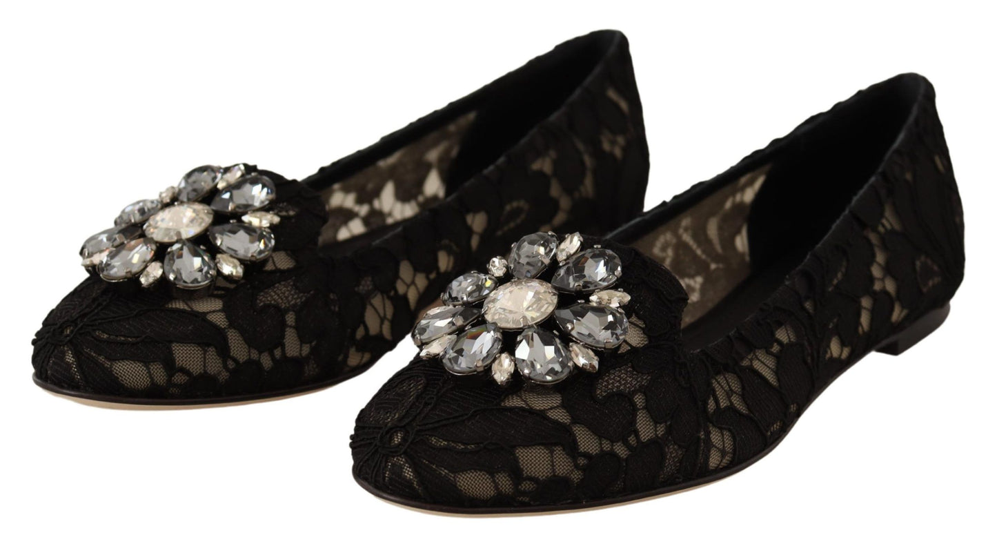 Dolce & Gabbana Elegant Taormina Lace Flats with Crystals