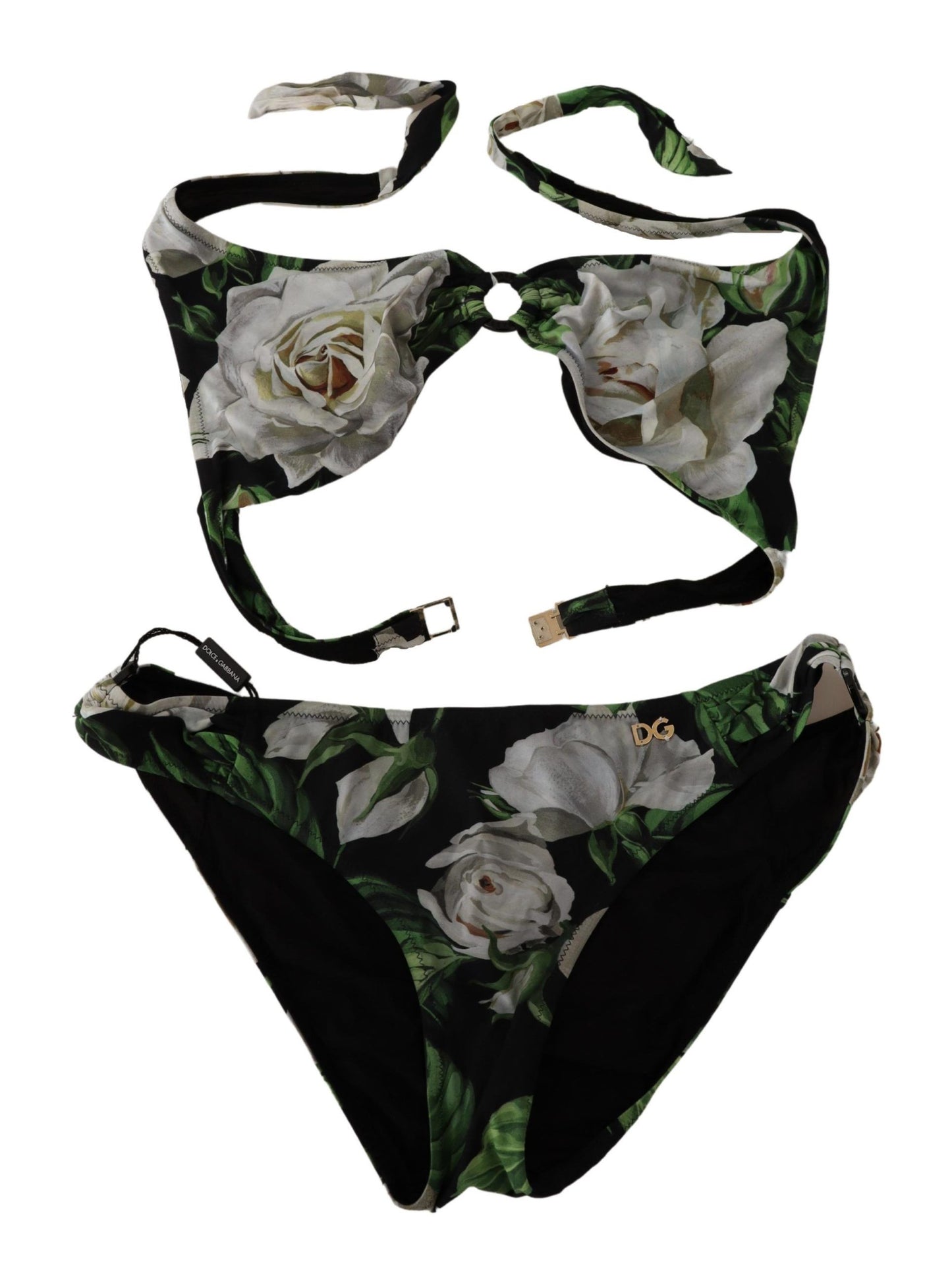 Dolce & Gabbana Elegant Black Rose Printed Two-Piece Bikini