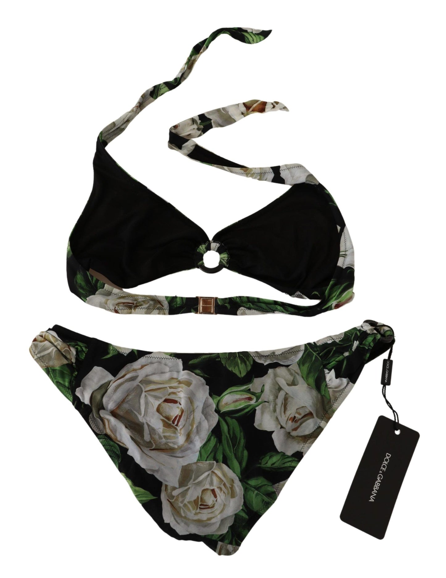 Dolce & Gabbana Elegant Black Rose Printed Two-Piece Bikini