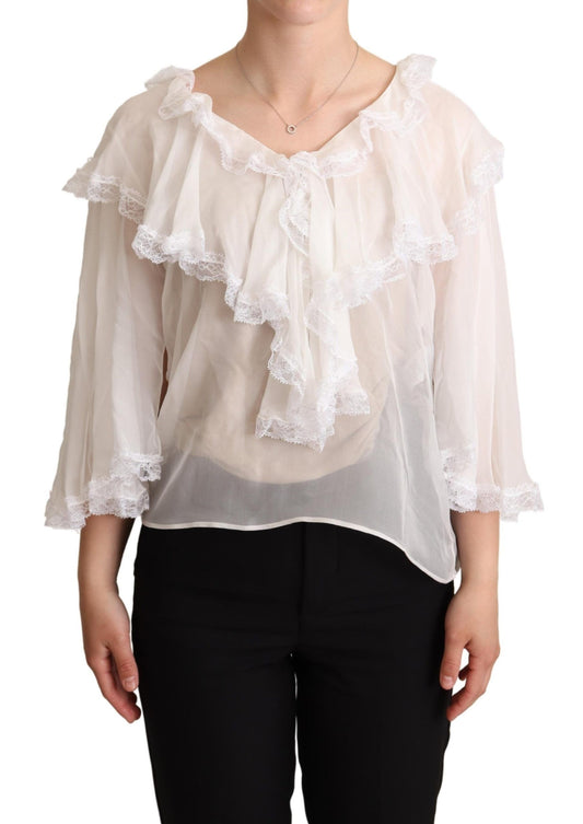 Dolce & Gabbana Elegant White Silk Long Sleeve Blouse