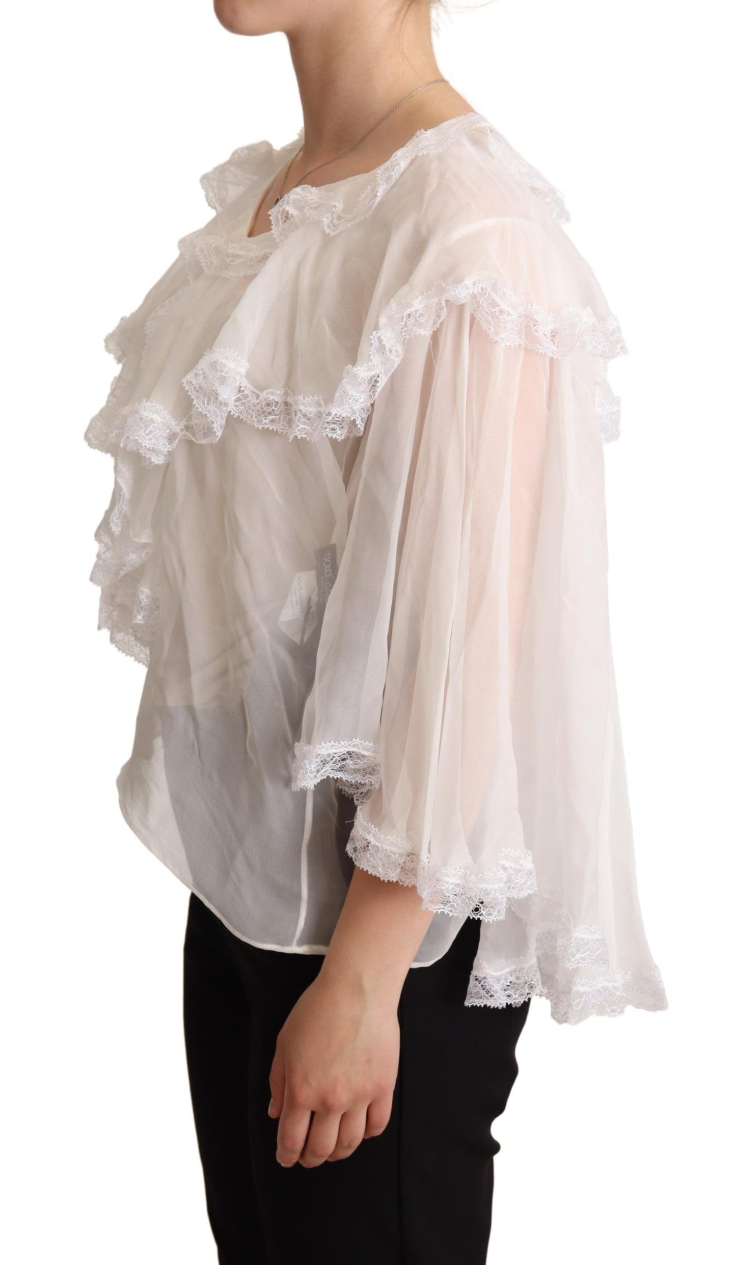 Dolce & Gabbana Elegant White Silk Long Sleeve Blouse