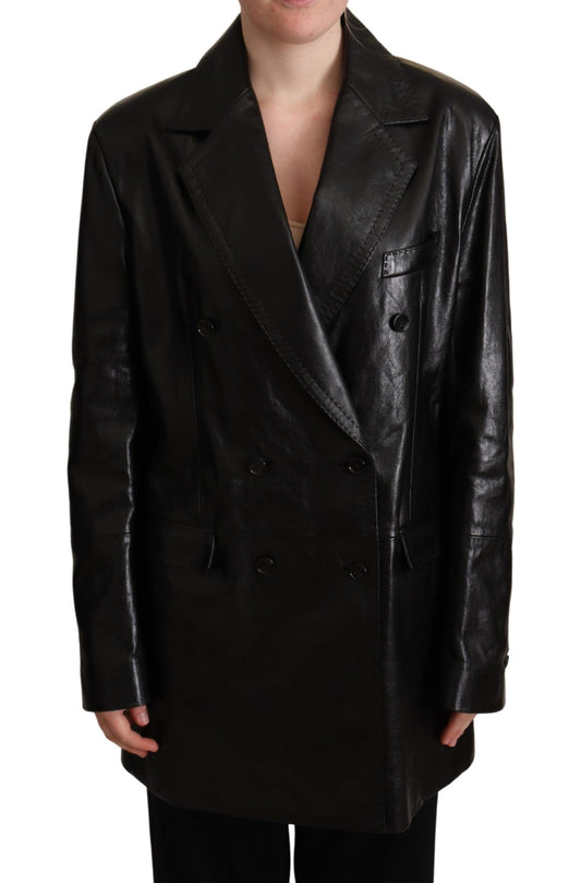 Dolce & Gabbana Elegant Black Leather Double-Breasted Jacket