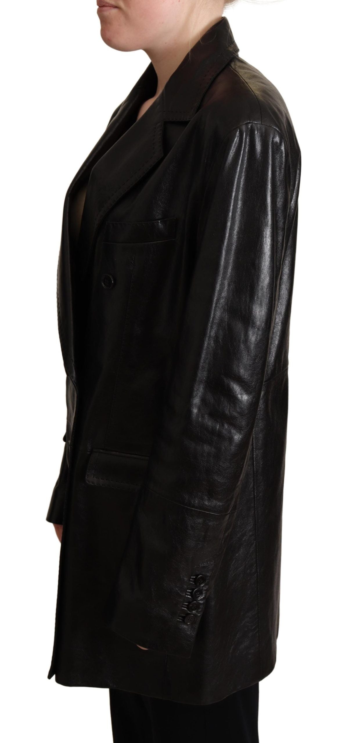 Dolce & Gabbana Elegant Black Leather Double-Breasted Jacket