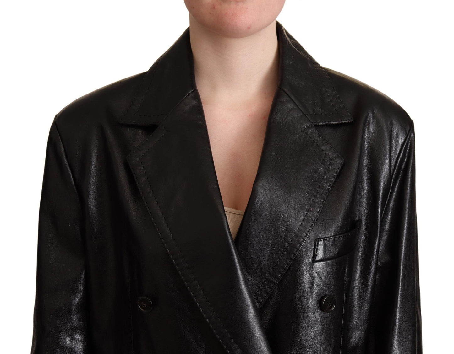 Dolce & Gabbana Elegant Black Leather Double-Breasted Jacket