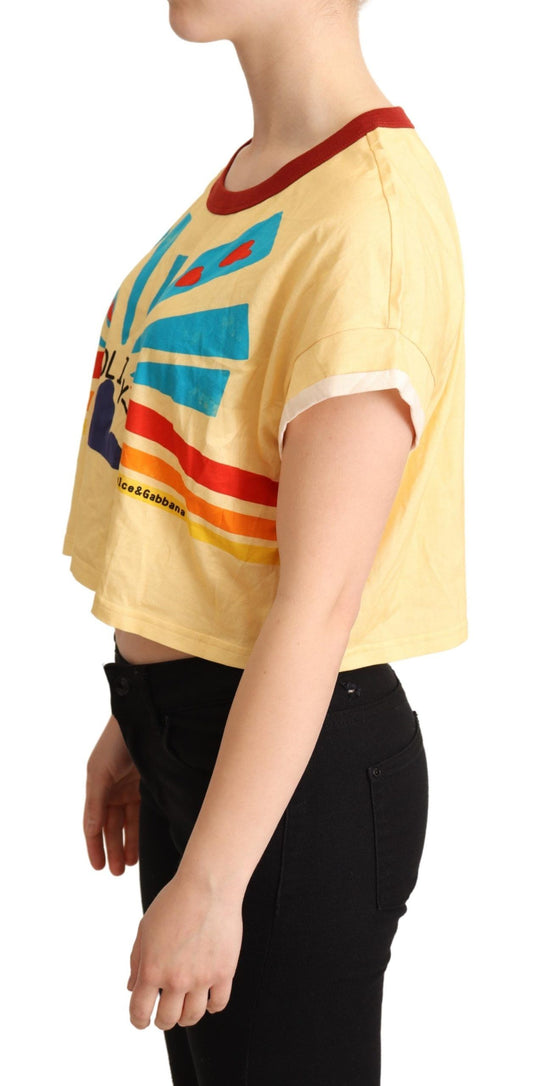 Dolce & Gabbana Chic Yellow Print Cropped Tee with Contrast Trim