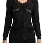 Dolce & Gabbana Elegant Gray Lace-Trim Wool Cardigan