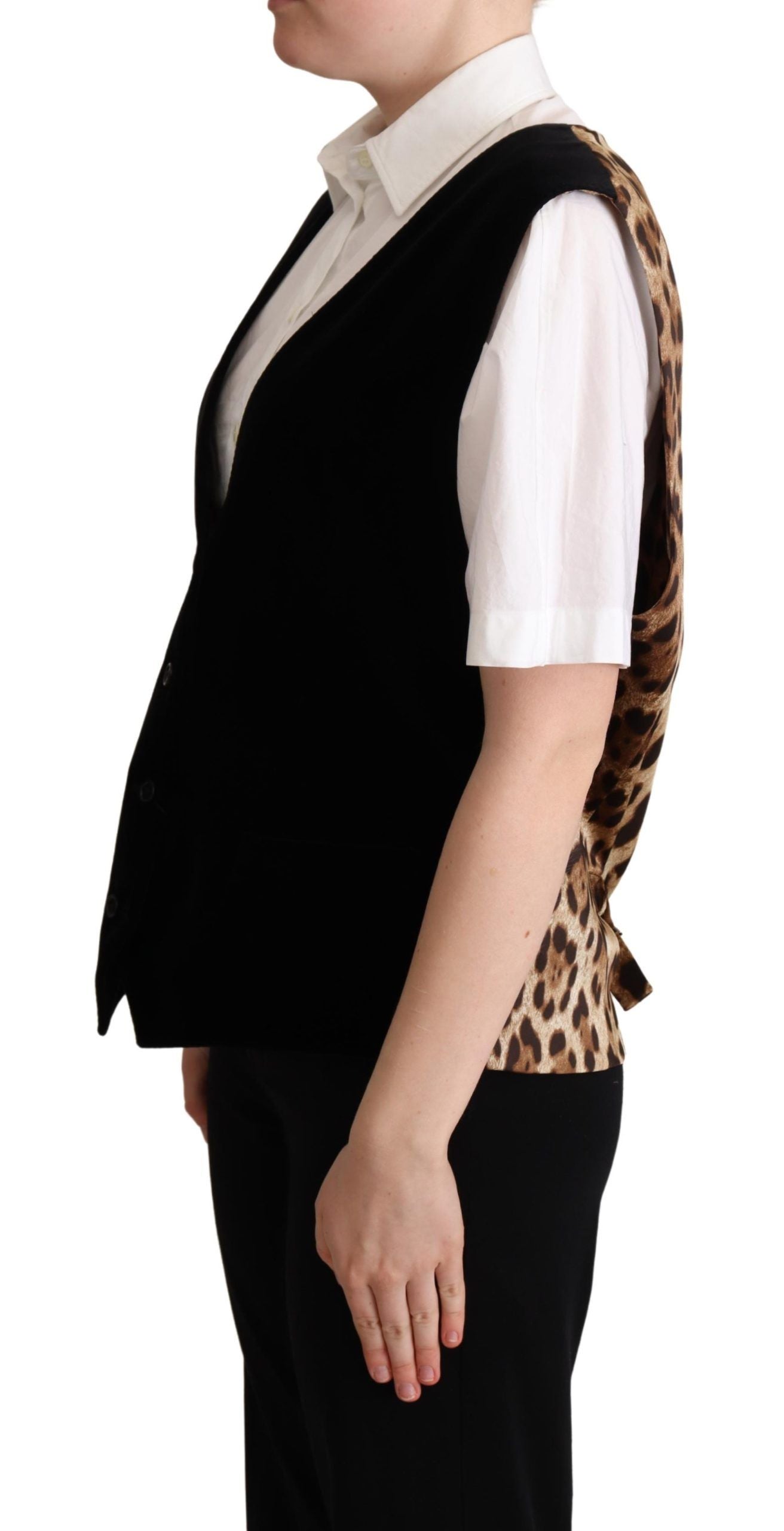 Dolce & Gabbana Elegant Sleeveless Black Leopard Print Vest