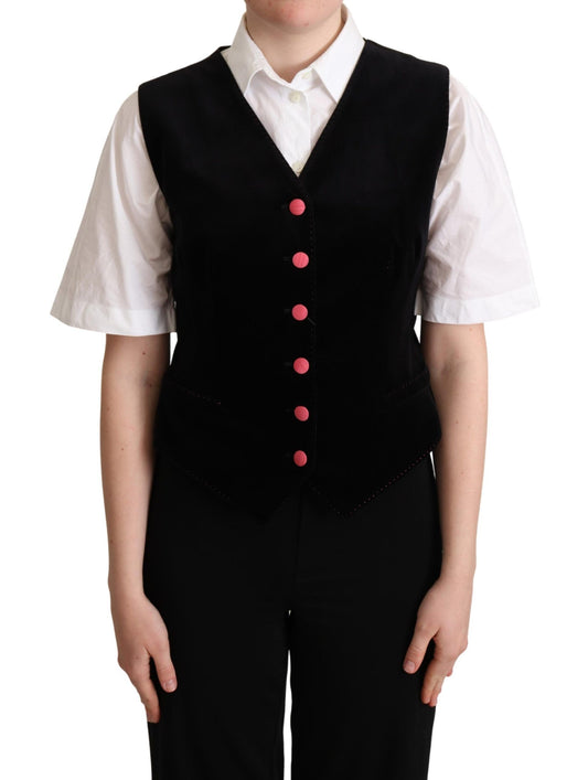 Dolce & Gabbana Elegant Black Velvet Sleeveless Waistcoat