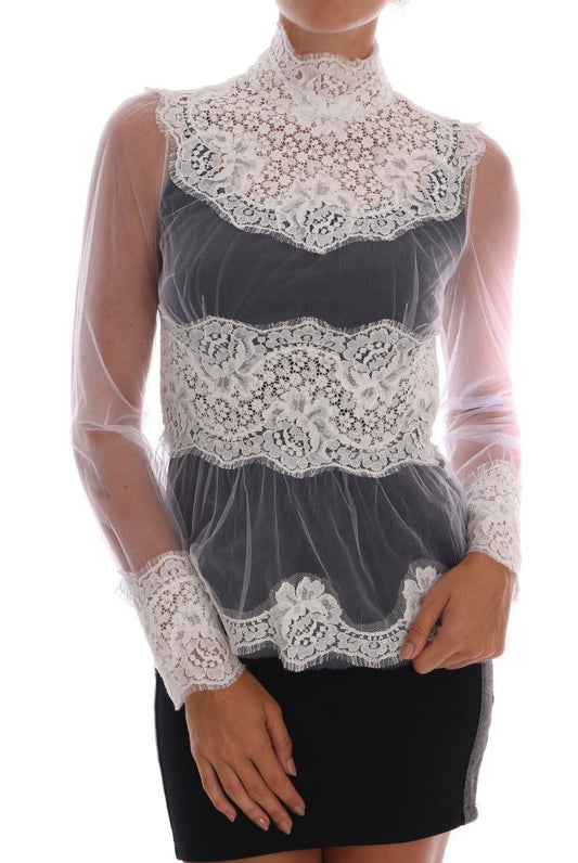 Dolce & Gabbana Elegant White Floral Lace Blouse Top