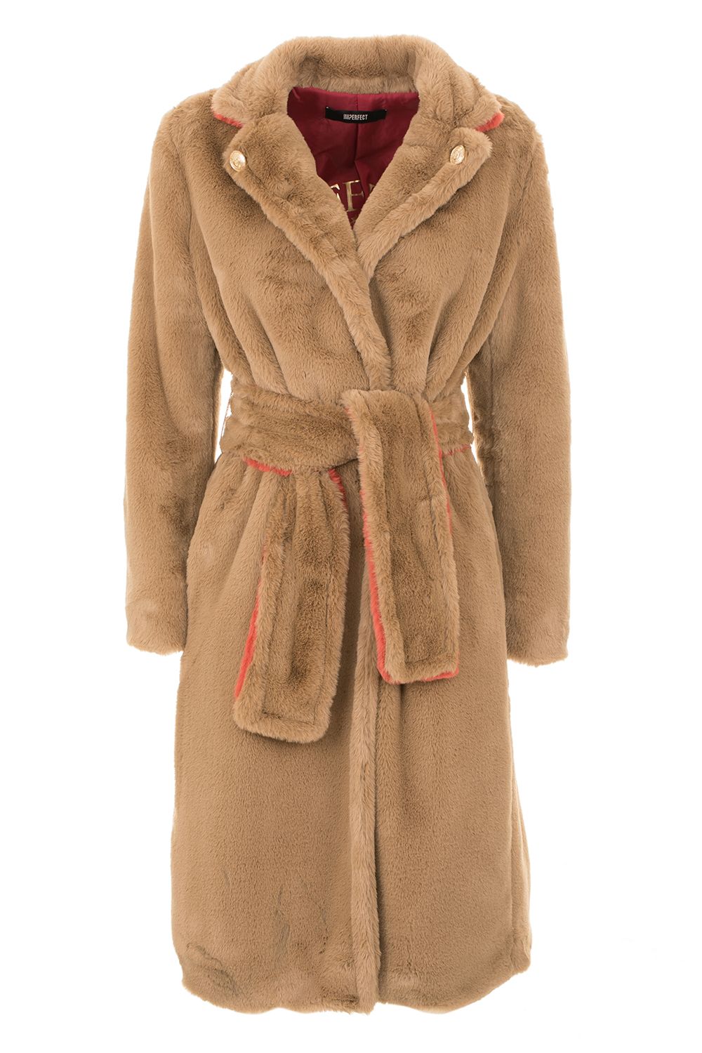 Imperfect Elegant Beige Faux Fur Coat with Belt Closure