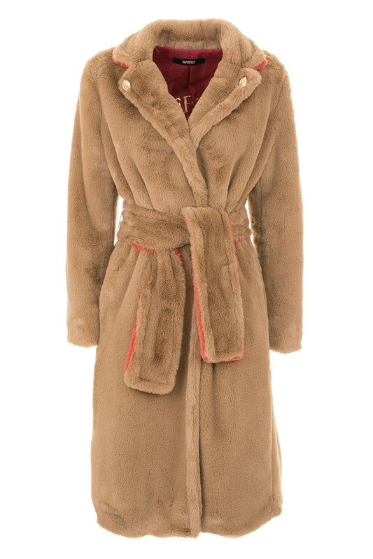 Imperfect Elegant Beige Faux Fur Coat with Belt Closure