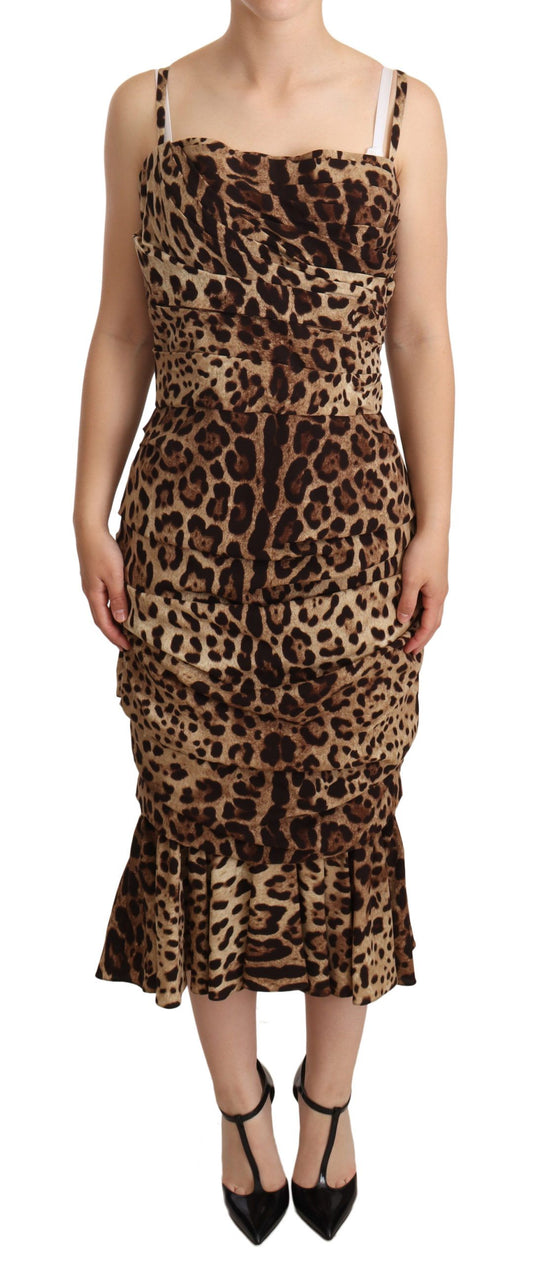 Dolce & Gabbana Silk Blend Leopard Print Midi Dress