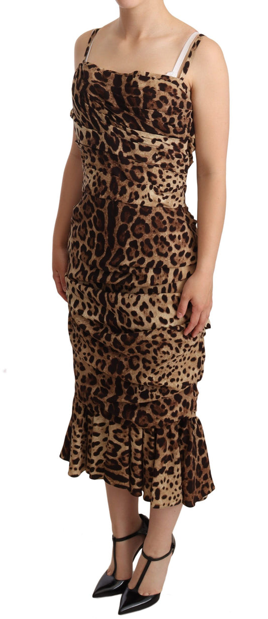 Dolce & Gabbana Silk Blend Leopard Print Midi Dress