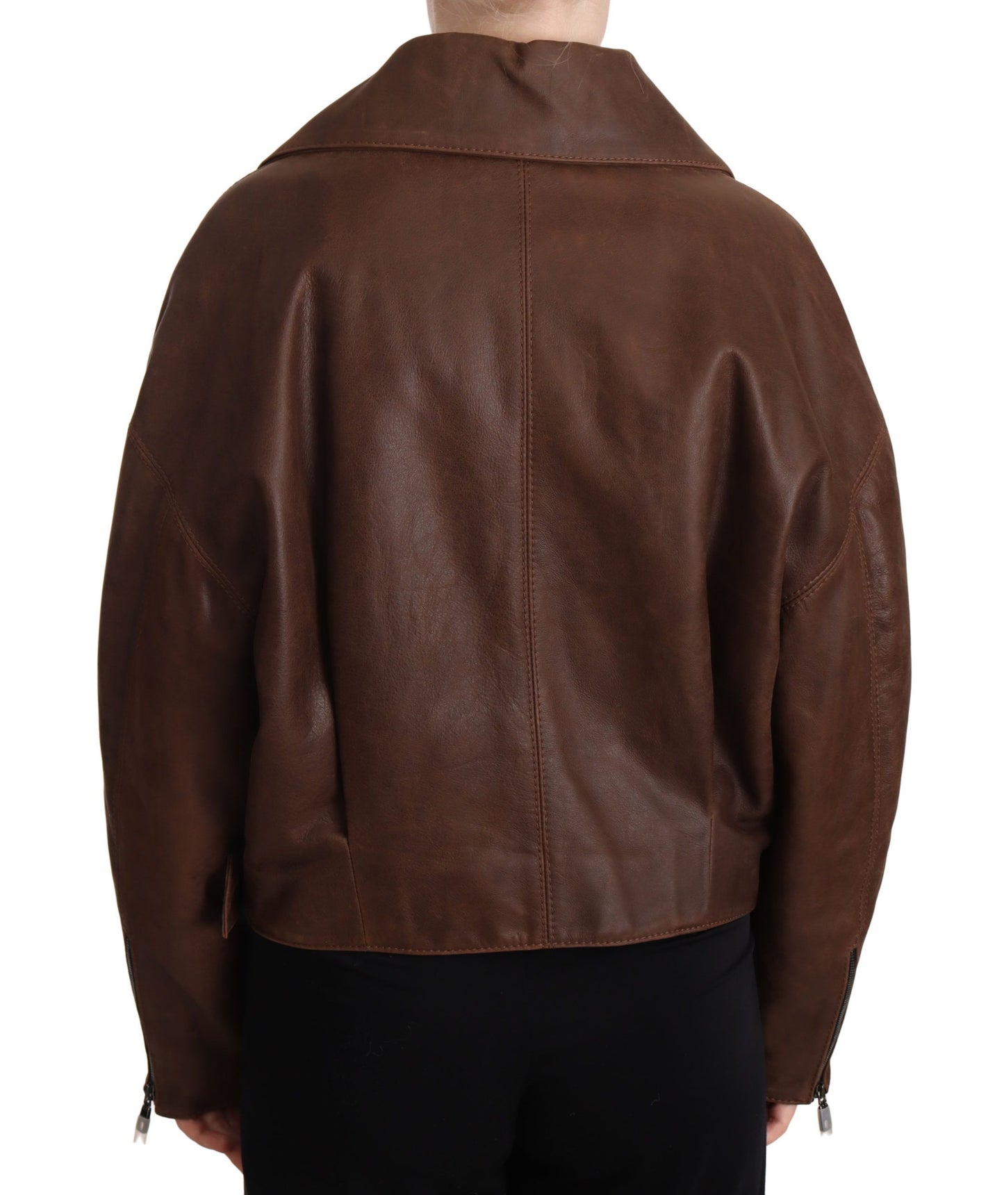 Dolce & Gabbana Chic Brown Leather Biker Jacket