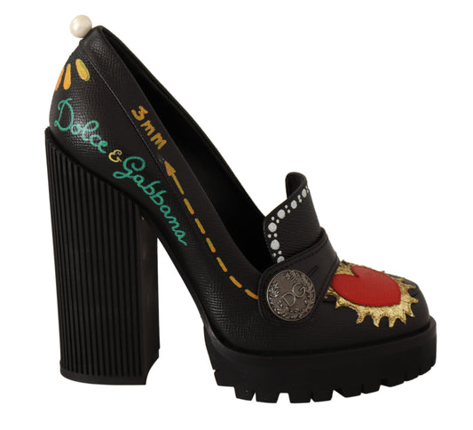 Dolce & Gabbana Elegant Black Leather Pumps with Appliques