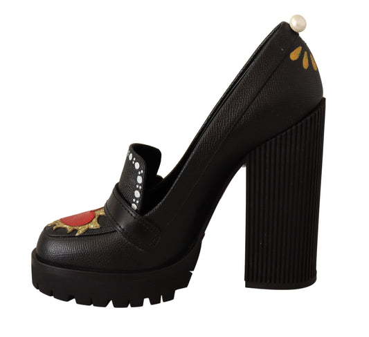 Dolce & Gabbana Elegant Black Leather Pumps with Appliques