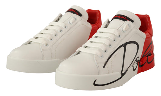 Dolce & Gabbana Elegance Unleashed: White and Red Lace-Up Sneakers