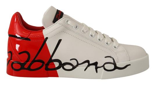 Dolce & Gabbana Elegance Unleashed: White and Red Lace-Up Sneakers