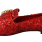 Dolce & Gabbana Sequined Red Flat Loafers with Crystal Gems