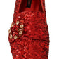 Dolce & Gabbana Sequined Red Flat Loafers with Crystal Gems