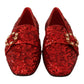 Dolce & Gabbana Sequined Red Flat Loafers with Crystal Gems