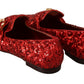 Dolce & Gabbana Sequined Red Flat Loafers with Crystal Gems