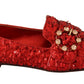 Dolce & Gabbana Sequined Red Flat Loafers with Crystal Gems