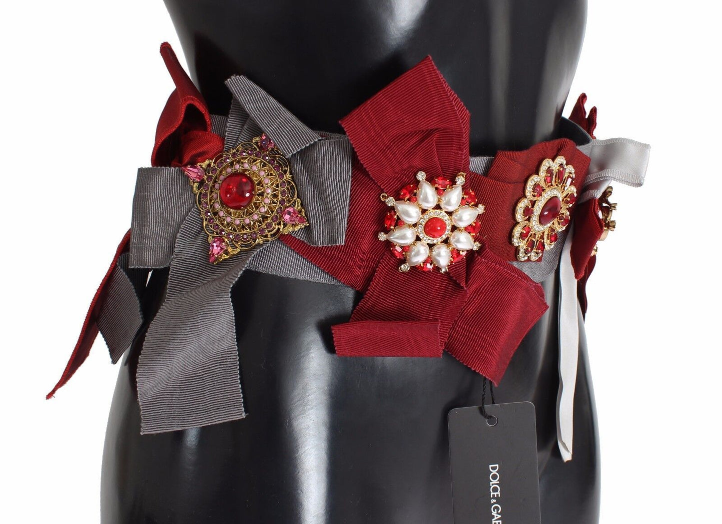 Dolce & Gabbana Crystal-Embellished Red Silk-Cotton Belt