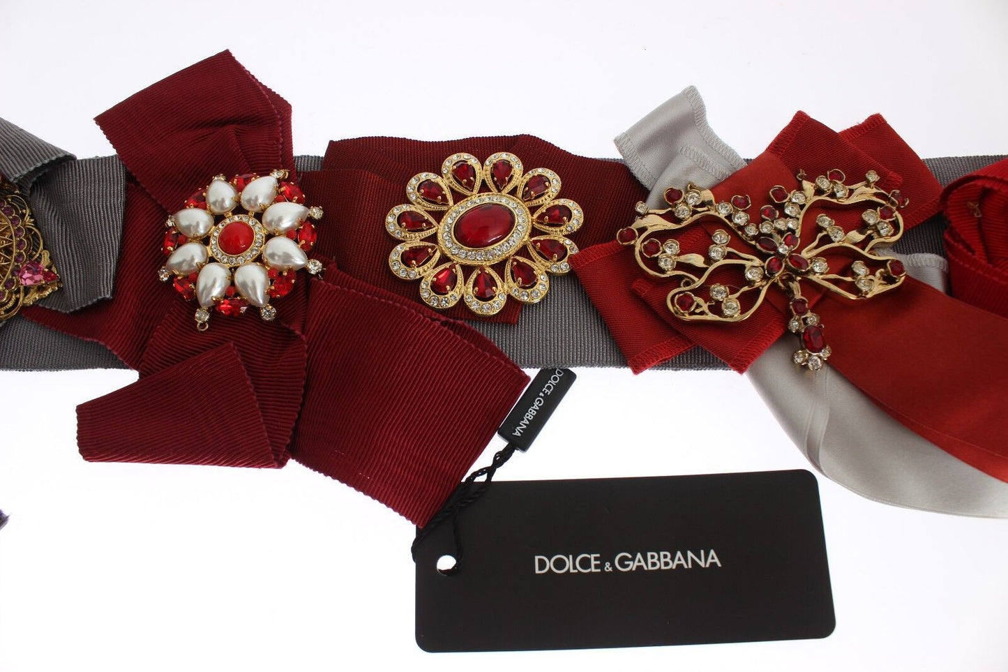 Dolce & Gabbana Crystal-Embellished Red Silk-Cotton Belt