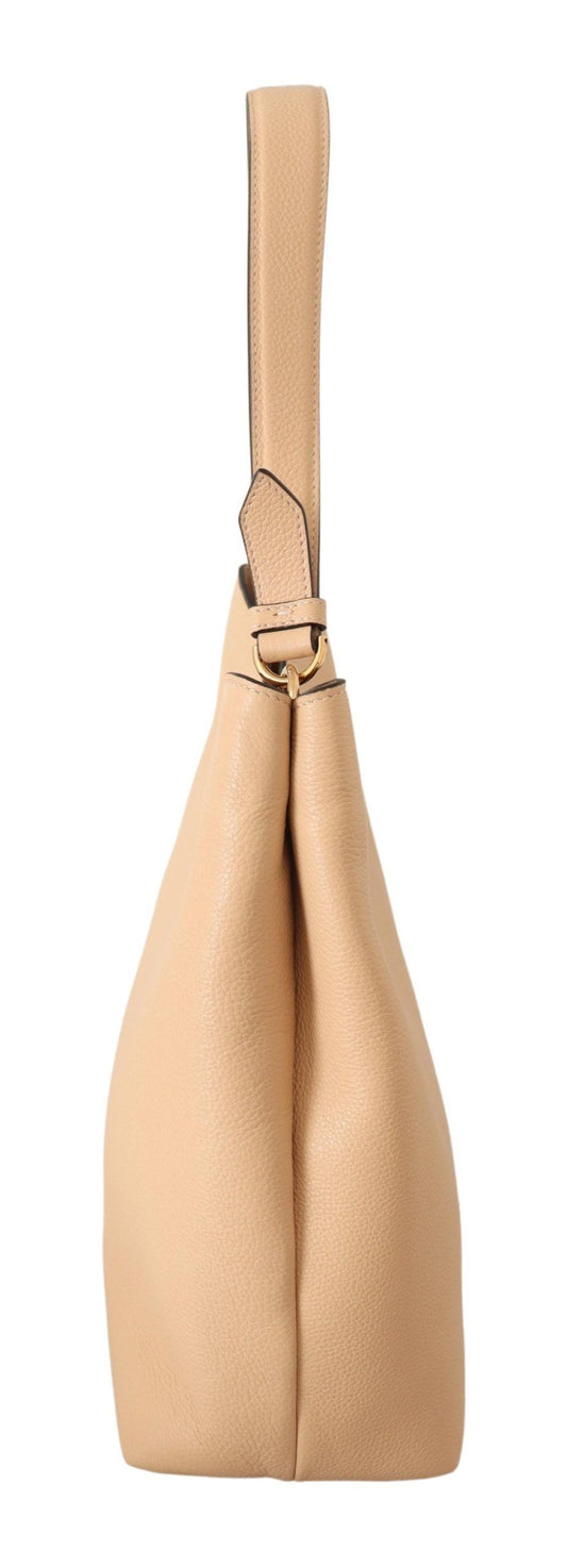 Versace Elegant Nude Grainy Leather Hobo Bag