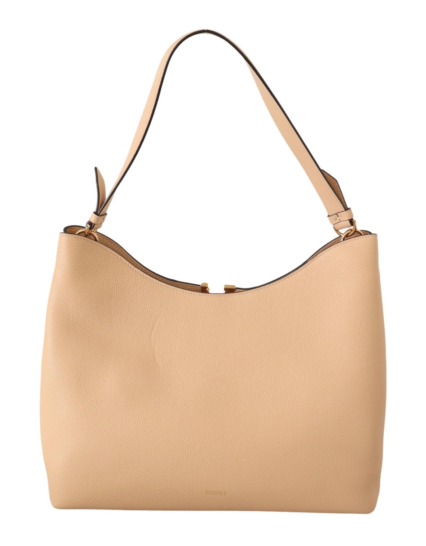 Versace Elegant Nude Grainy Leather Hobo Bag