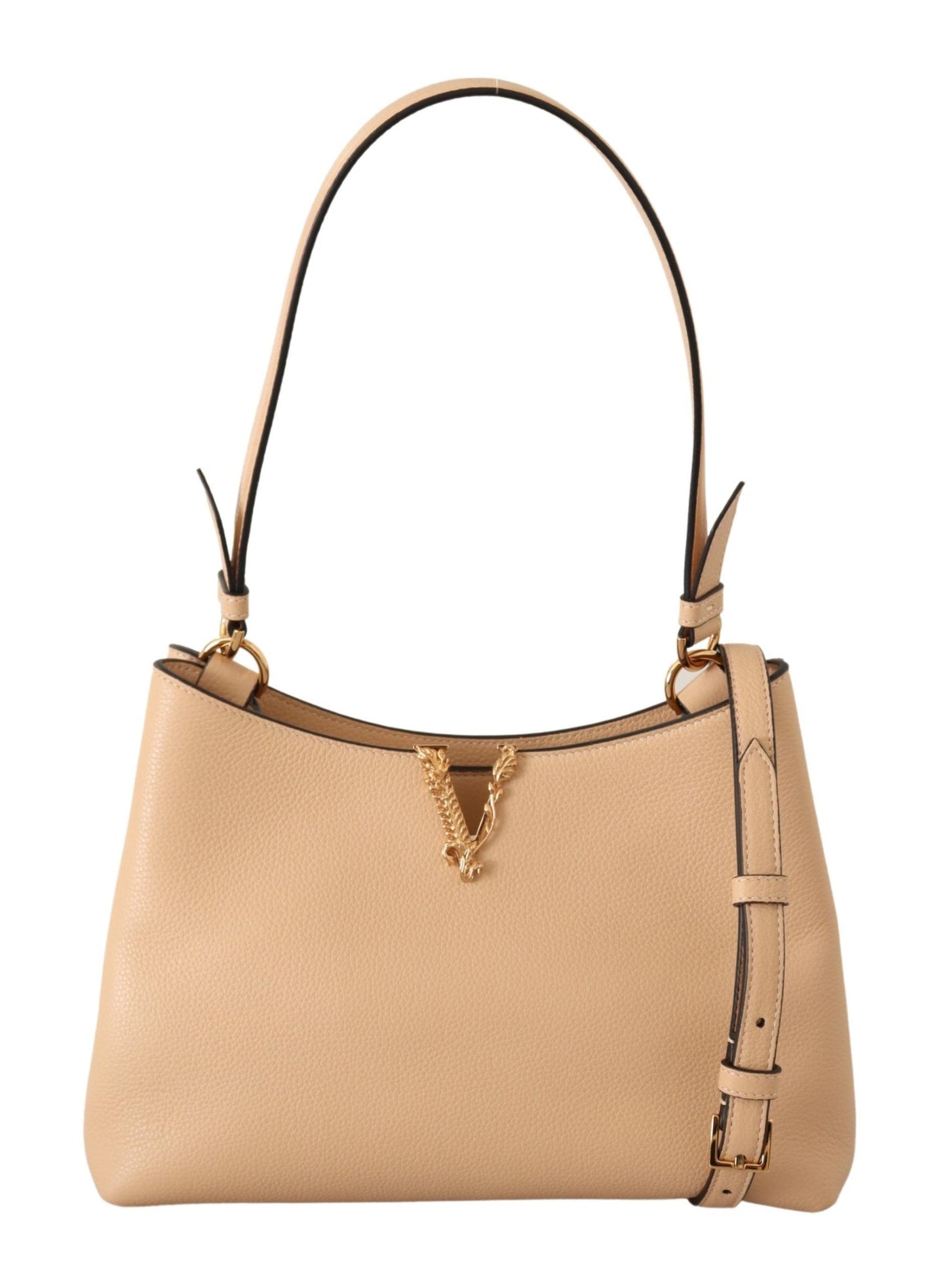 Versace Elegant Nude Grainy Leather Shoulder Bag