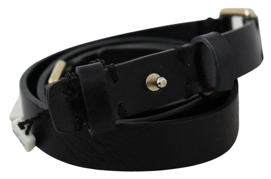 GF Ferre Elegant Black Leather Fashion Belt with Gold-Tone Buckle