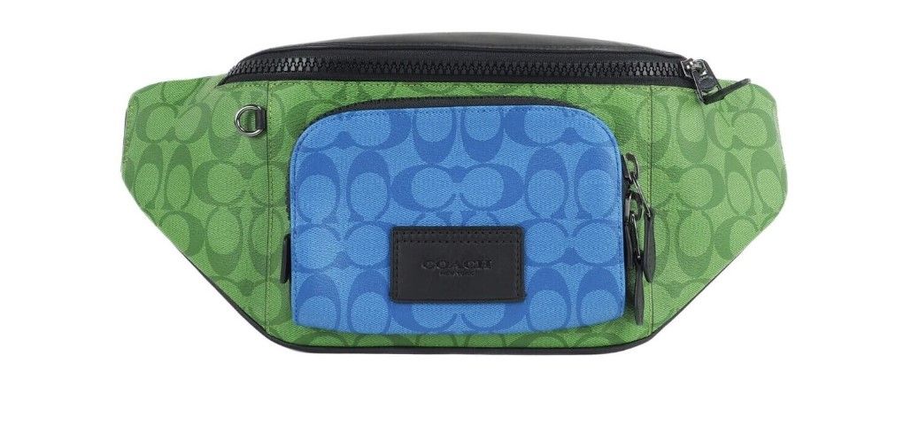 COACH Neon Green Multi Blocked Signature Canvas Track Waist Belt Bag