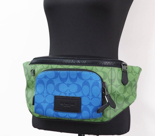 COACH Neon Green Multi Blocked Signature Canvas Track Waist Belt Bag