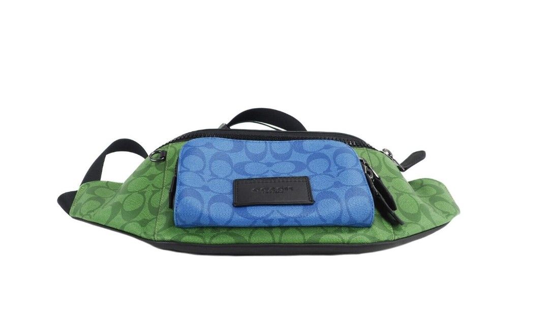 COACH Neon Green Multi Blocked Signature Canvas Track Waist Belt Bag