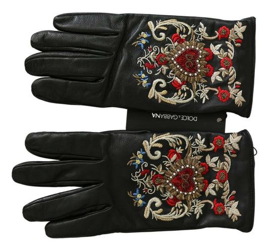 Dolce & Gabbana Elegant Embroidered Leather Gloves