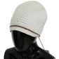 Ermanno Scervino Chic White Beanie with Metal Chain Detail