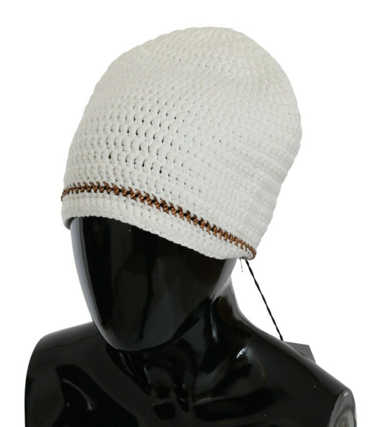 Ermanno Scervino Chic White Beanie with Metal Chain Detail