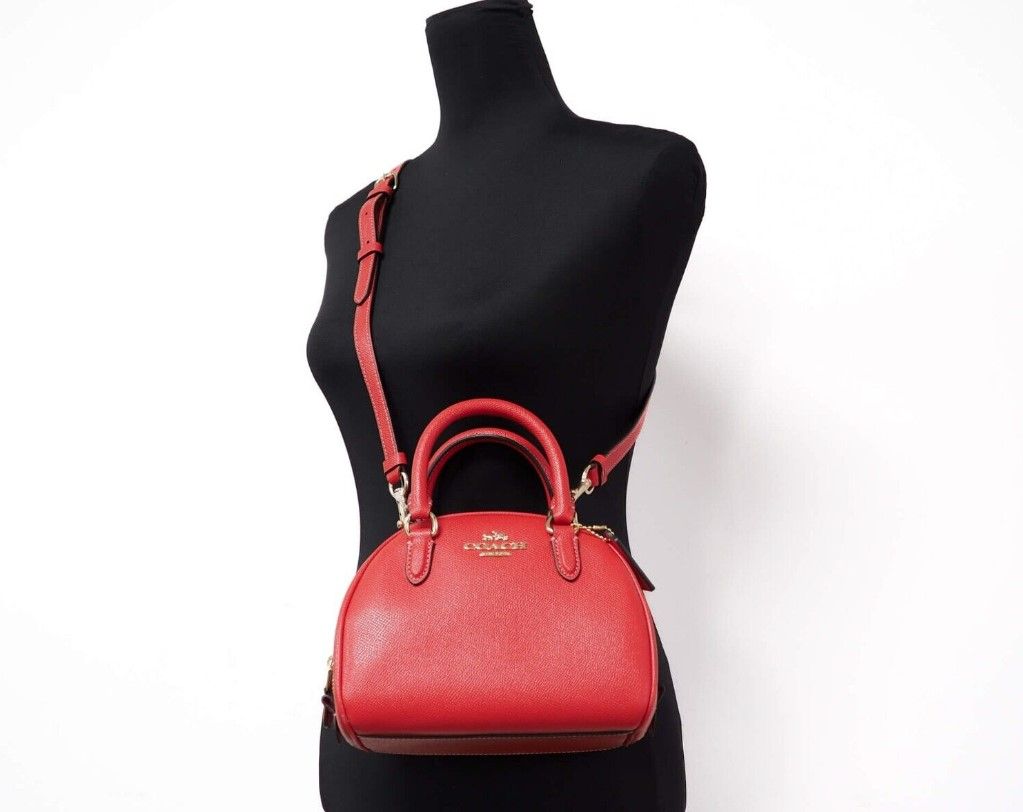 COACH Sydney Small Miami Red Crossgrain Leather Satchel Crossbody Bag