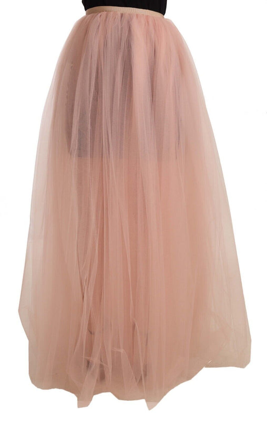 Dolce & Gabbana Elegant Pink Mesh Pleated Floor-Length Skirt