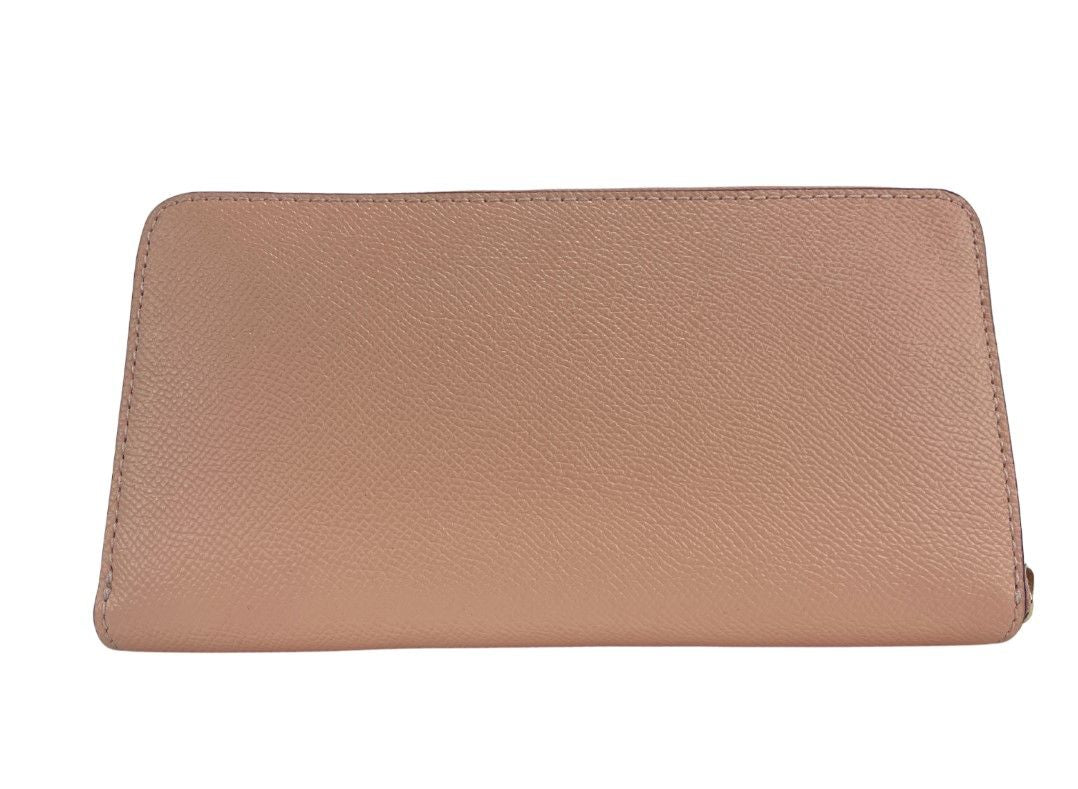 COACH (C3441) Long Faded Blush Crossgrain Leather Zip Around Wristlet Wallet