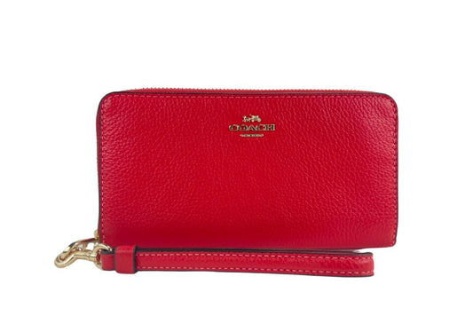 COACH (C4451) Long Miami Red Pebbled Leather Zip Around Wristlet Clutch Wallet