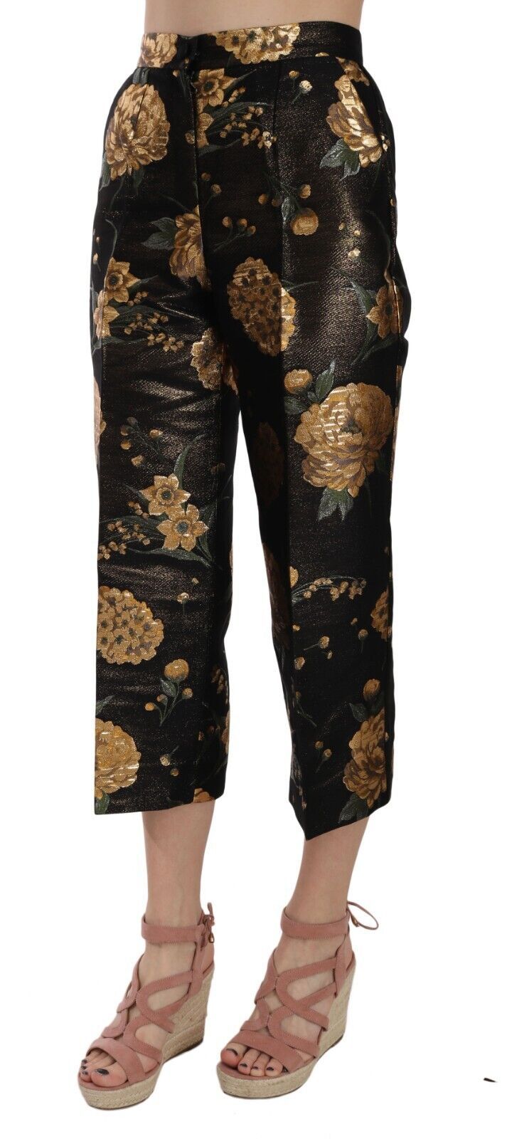 Dolce & Gabbana Opulent Black and Gold Floral Capri Pants